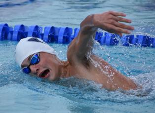Clayton Simmer (pictured from an earlier meet) was third in the 500 freestyle last Saturday in Savannah. (Andy Diffenderfer, Tribune & Georgian)