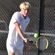 The Wildcats’ Connor Jones (pictured from earlier this season) teamed with Joshua Lewis to win No. 1 doubles over Lowndes. (Andy Diffenderfer, Tribune & Georgian)