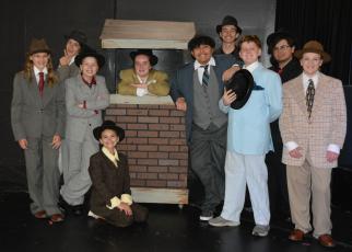 Emmry Braid, from left, Alex Higginbotham, Desiree Williams, Madeline Gillespie, Eliza Sears, Jayson McLaughlin, Nathan Hauenstein, Elijah Kessler, Dylan Carter and Isabelle Crenshaw will perform in Saltwater Performing Arts’ “Guys and Dolls” at The Warehouse in Kingsland.