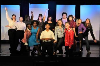 Cast members of Saltwater Performing Art’s “The Wedding Singer” include, front row, from left, Mark Anthony Newell, Sommer Kinsler, Murilo Antunes, Taylor Blecher and Paul Rogers. Back row: Carson Jones, Abigail Riffe, Omodara George, Courtney Henry, Eden George, Josh Champeau, Pat Chiarelli, Bonnie Monger and Zackary Kuzara.