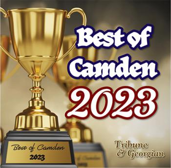 Best of Camden 2023 Cover; Image is of trophy with engraved plaque with text reading "Best of Camden 2023".